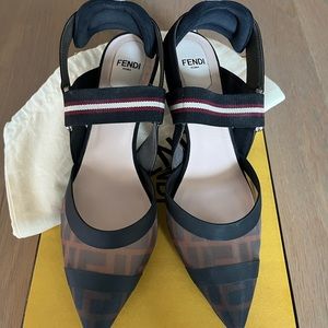 Fendi Colibri Mesh FF Slingback Pumps 7.5/37.5